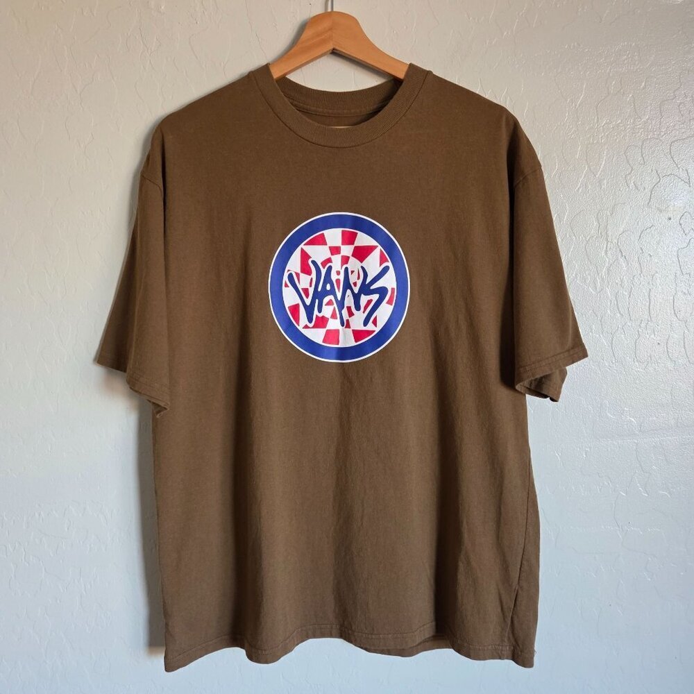 Vans Checker Icon Loose Fit Crew T-Shirt Brown Size Men's M Short Sleeves Cotton